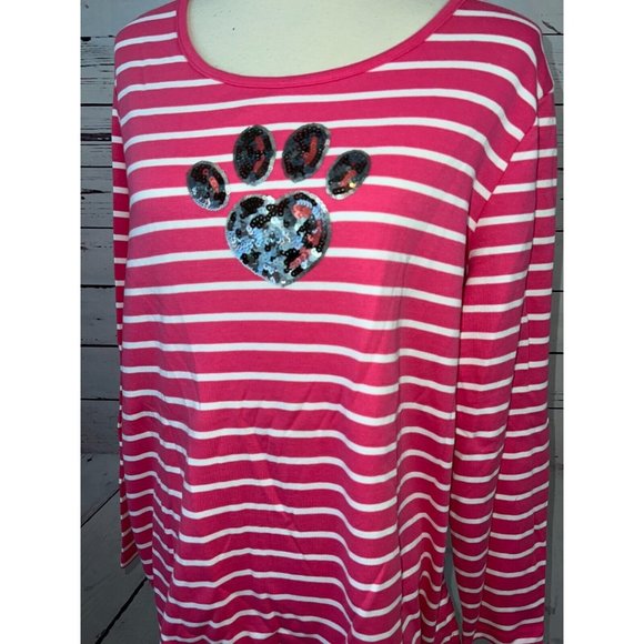 NWOT Quacker Factory Long sleeve Shirt Plus‎ Size 1X Pawprint Sequins Cats Dogs - Picture 5 of 14
